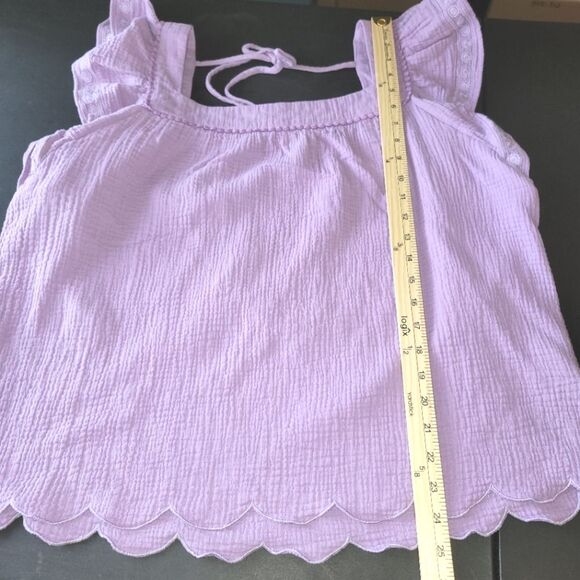White Birch Purple Gauzy Ruffle Sleeve Scallop Top 1X - Picture 6 of 9
